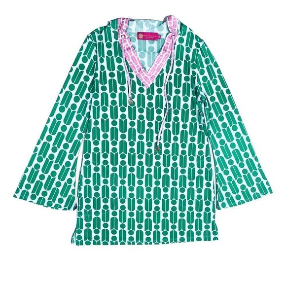 Macbeth Collection Geometric Print Bell Long Sleeve Cover Up Swimsuits Sz M NWOT - Picture 2 of 13